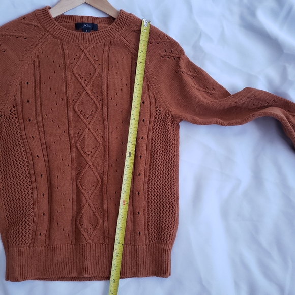 J. Crew Crewneck cable pointelle cotton sweater Small Scandi Pumpkin Caramel - Picture 7 of 10